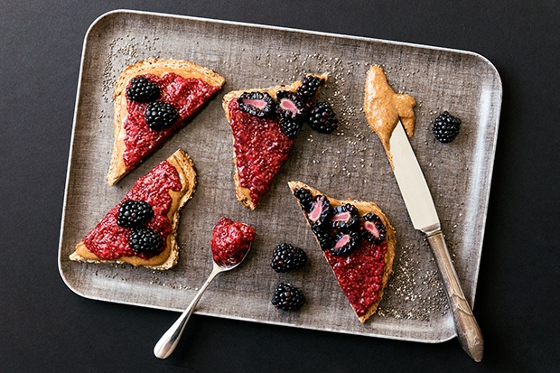 Ezekiel Toast: Chia Seed Jam and Almond Butter