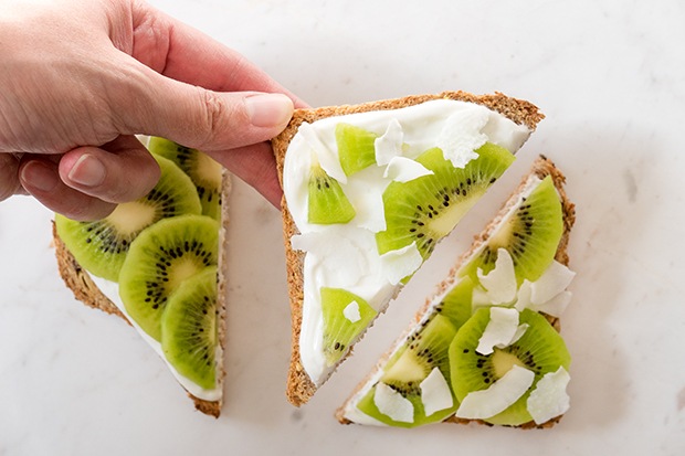 Ezekiel Toast: Kiwi and Coconut with Greek Yogurt