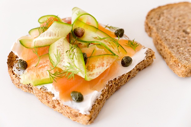 Ezekiel Toast: Salmon and Cucumber