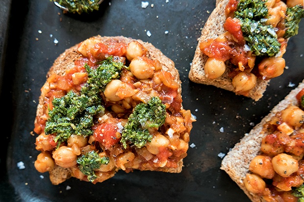 Ezekiel Toast: Chickpeas and Pesto