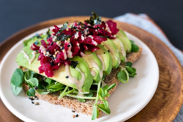 Ezekiel Toast: Avocado with Beet Kraut