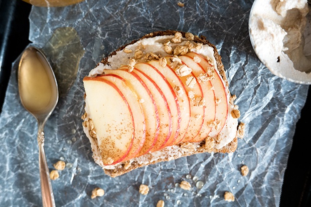 Ezekiel Toast: Apple with Tahini-Ricotta Spread